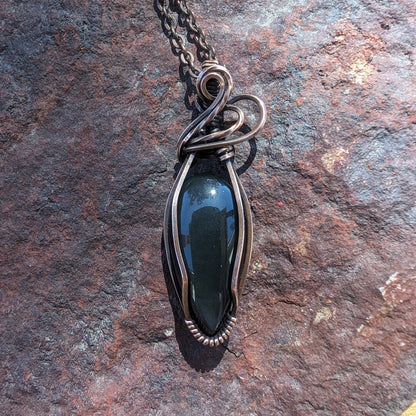 Rainbow Obsidian Pendant - copper wire wrapped