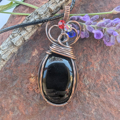 Merica' Onyx Pendant - copper wire wrapped