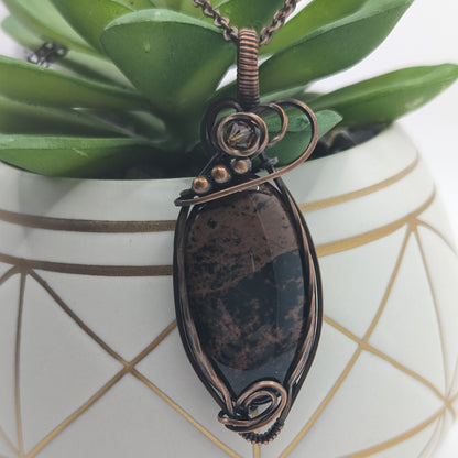 Mahogany Obsidian Pendant - copper wire wrapped