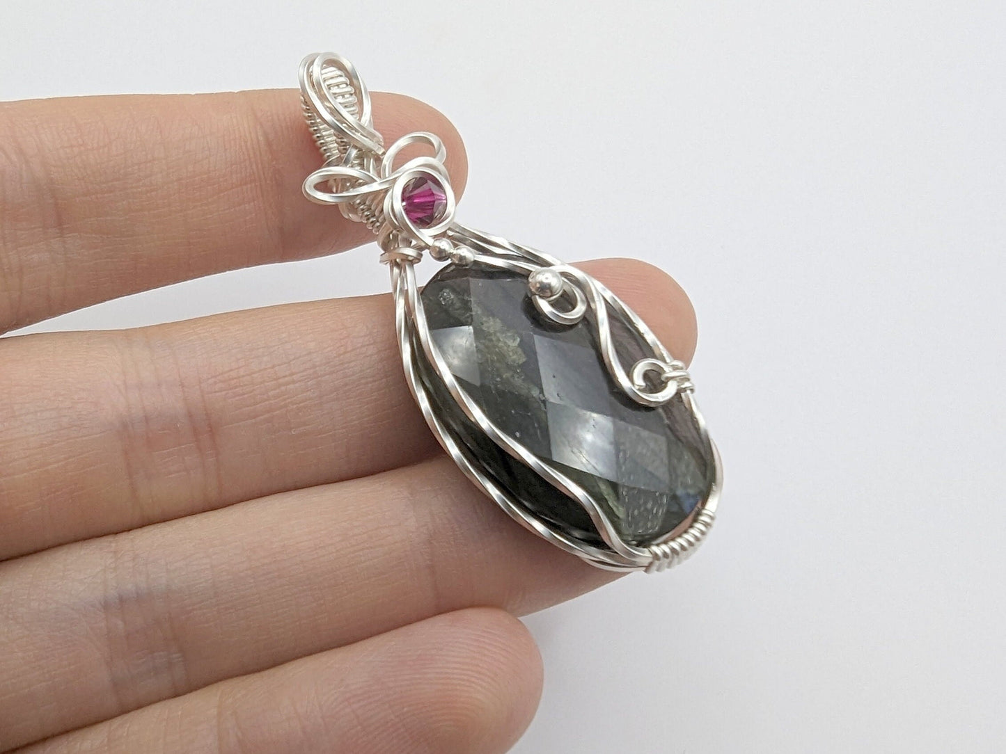 Valentine's Labradorite Pendant - sterling silver wire wrapped