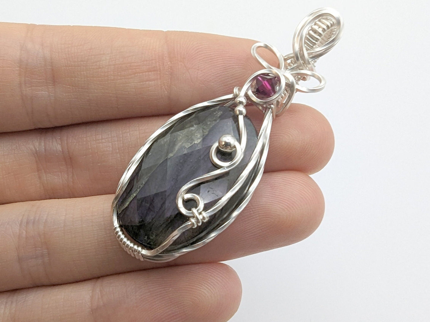 Valentine's Labradorite Pendant - sterling silver wire wrapped