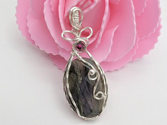 Valentine's Labradorite Pendant - sterling silver wire wrapped